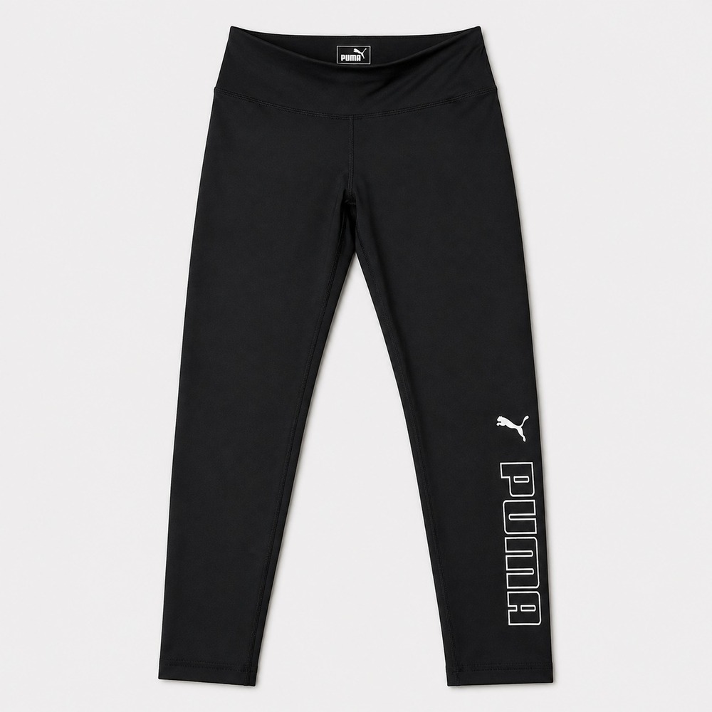Puma Womens Small Black Logo High Rise Athletic Leggings Running Yoga Pants